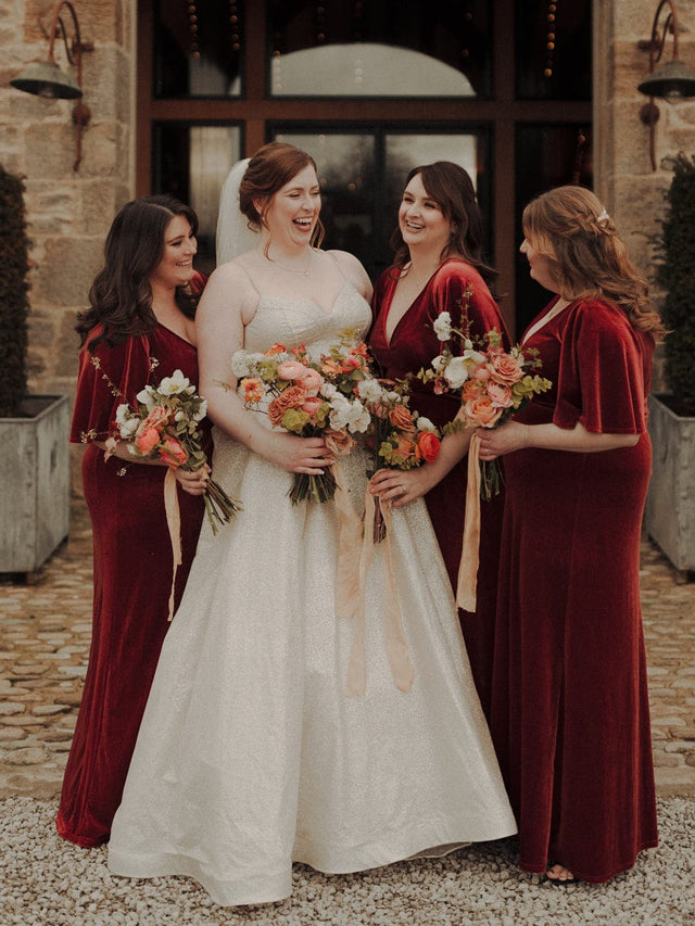 ever REINE|Elegant Double V Neck Velvet Evening Dress with Sleeves Fan Photos 1
