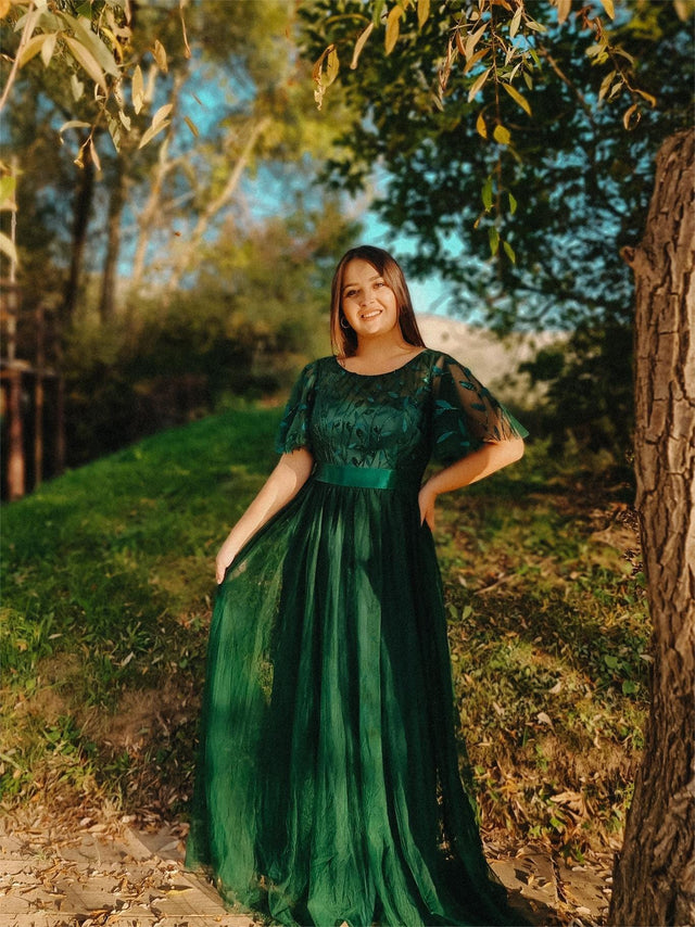 ever SAPHIR|Women's A-Line Sequin Leaf Maxi Prom Dress with Sleeves Fan Photos 11
