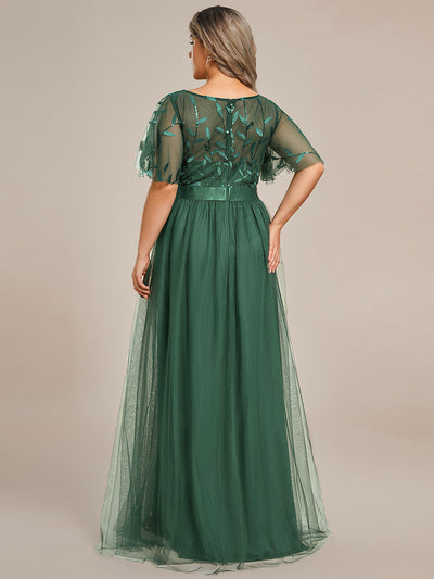 Plus Size Women's Embroidery Evening Dresses with Short Sleeve #color_Eucalyptus