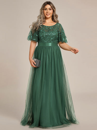 Plus Size Women's Embroidery Evening Dresses with Short Sleeve #color_Eucalyptus