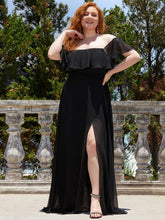 Plus Size Off the Shoulder Formal Bridesmaid Dress with Thigh Split #color_Black 