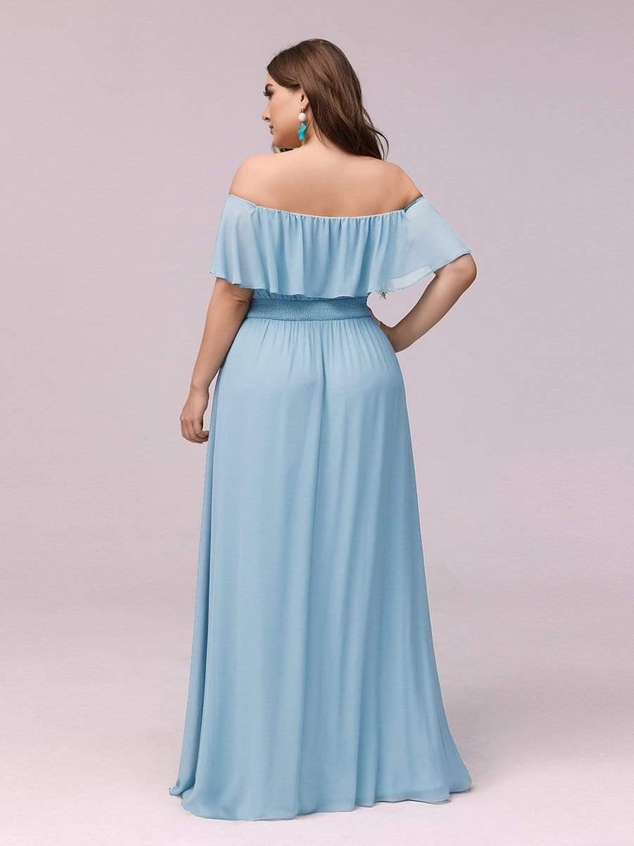 Off the Shoulder Ruffle Bodice Long Flowy Chiffon Bridesmaid Dress #color_Sky Blue