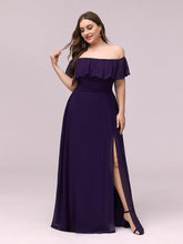 Plus Size Off the Shoulder Formal Bridesmaid Dress with Thigh Split #color_Dark Purple 