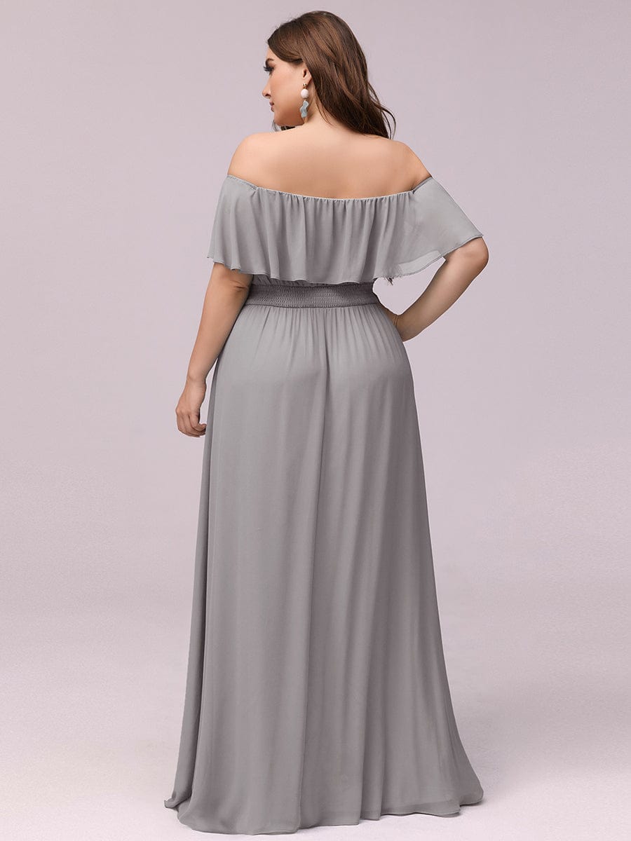 Plus Size Off the Shoulder Formal Bridesmaid Dress with Thigh Split #color_Grey 