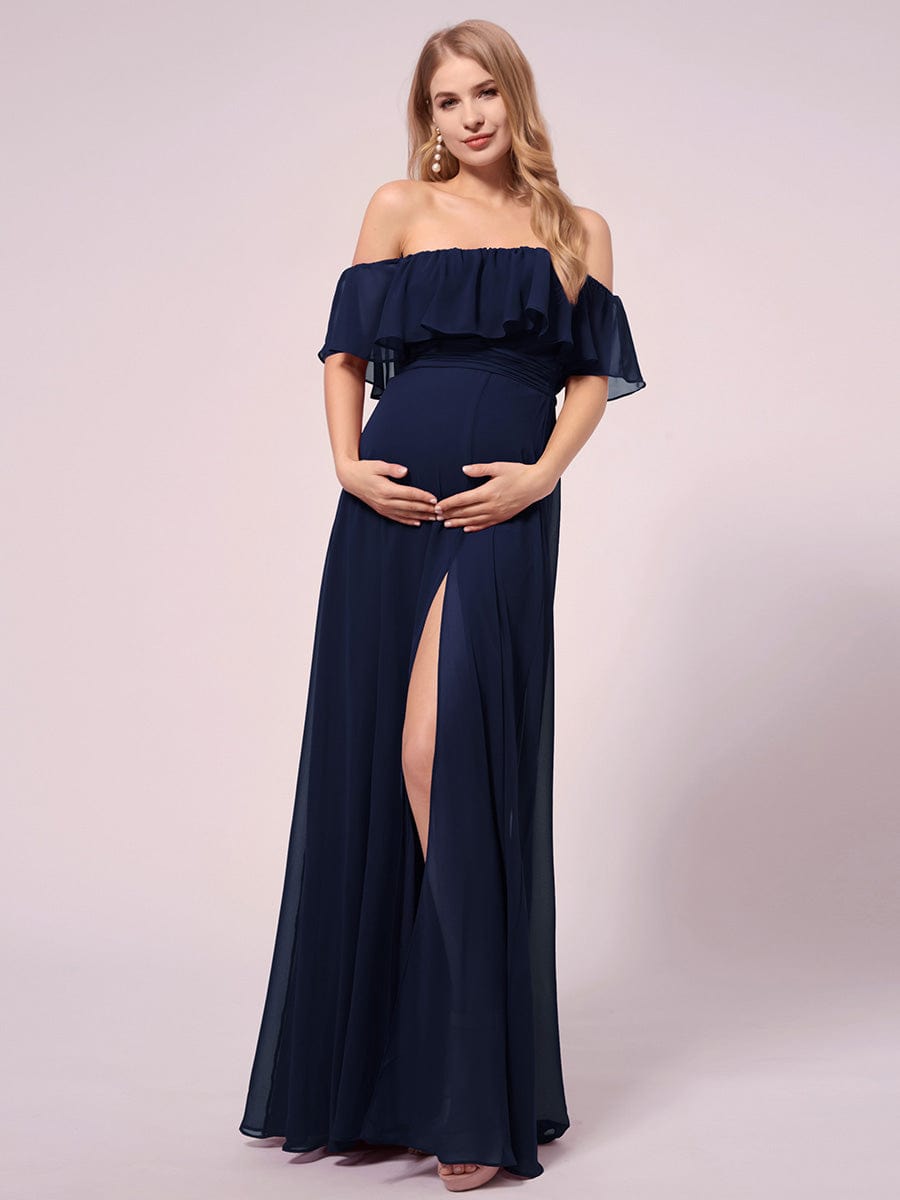 Maxi Chiffon Off the Shoulder Ruffled Maternity Evening Dress