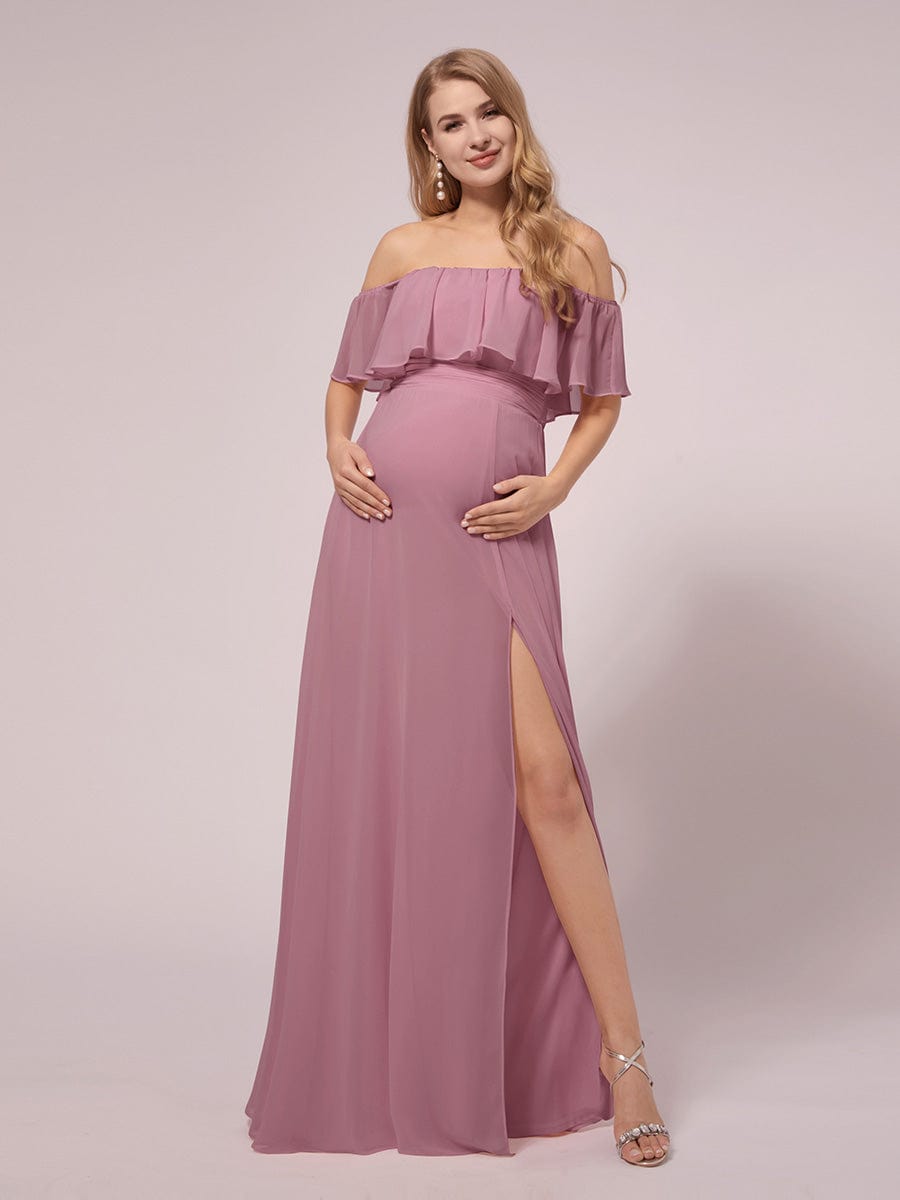 Maxi Chiffon Off the Shoulder Ruffled Maternity Evening Dress