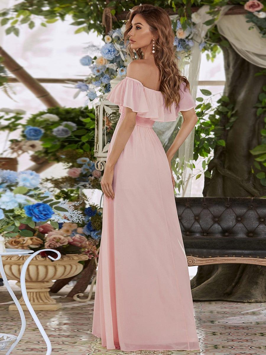 Long pink off the shoulder dress shop