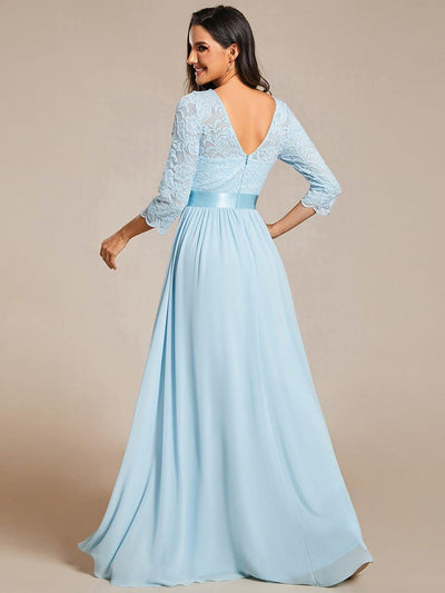 Lace Chiffon Maxi Evening Dress with Half Sleeve #color_Sky Blue