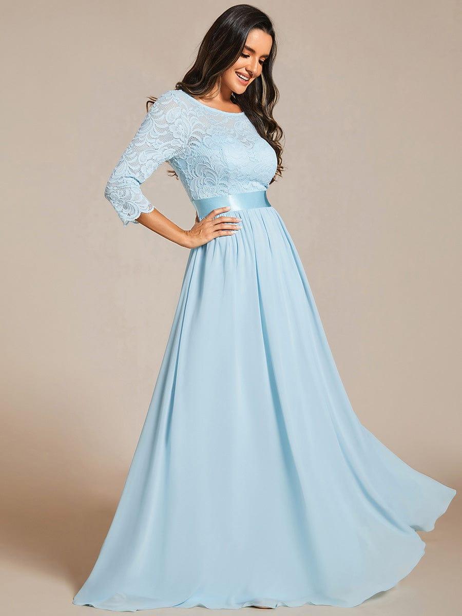 Lace Chiffon Maxi Evening Dress with Half Sleeve #color_Sky Blue