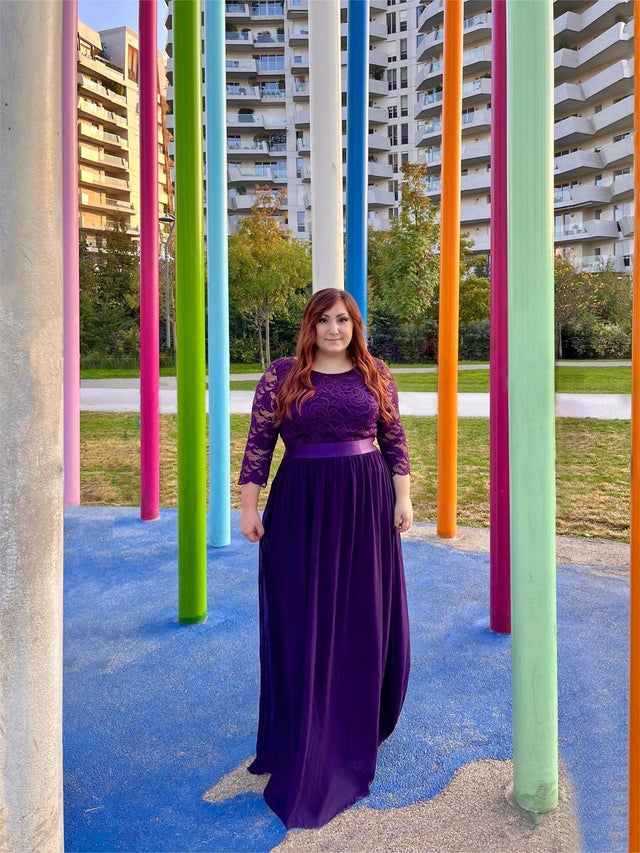 pretty FAUN|Simple Plus Size Lace Evening Dress with Half Sleeves Fan Photos 1
