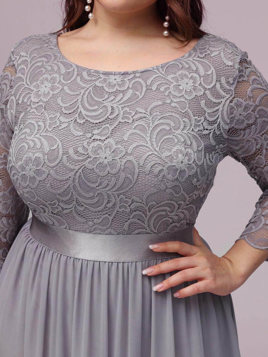 See-Through Floor Length Lace Chiffon Evening Dress with Half Sleeve #color_Grey