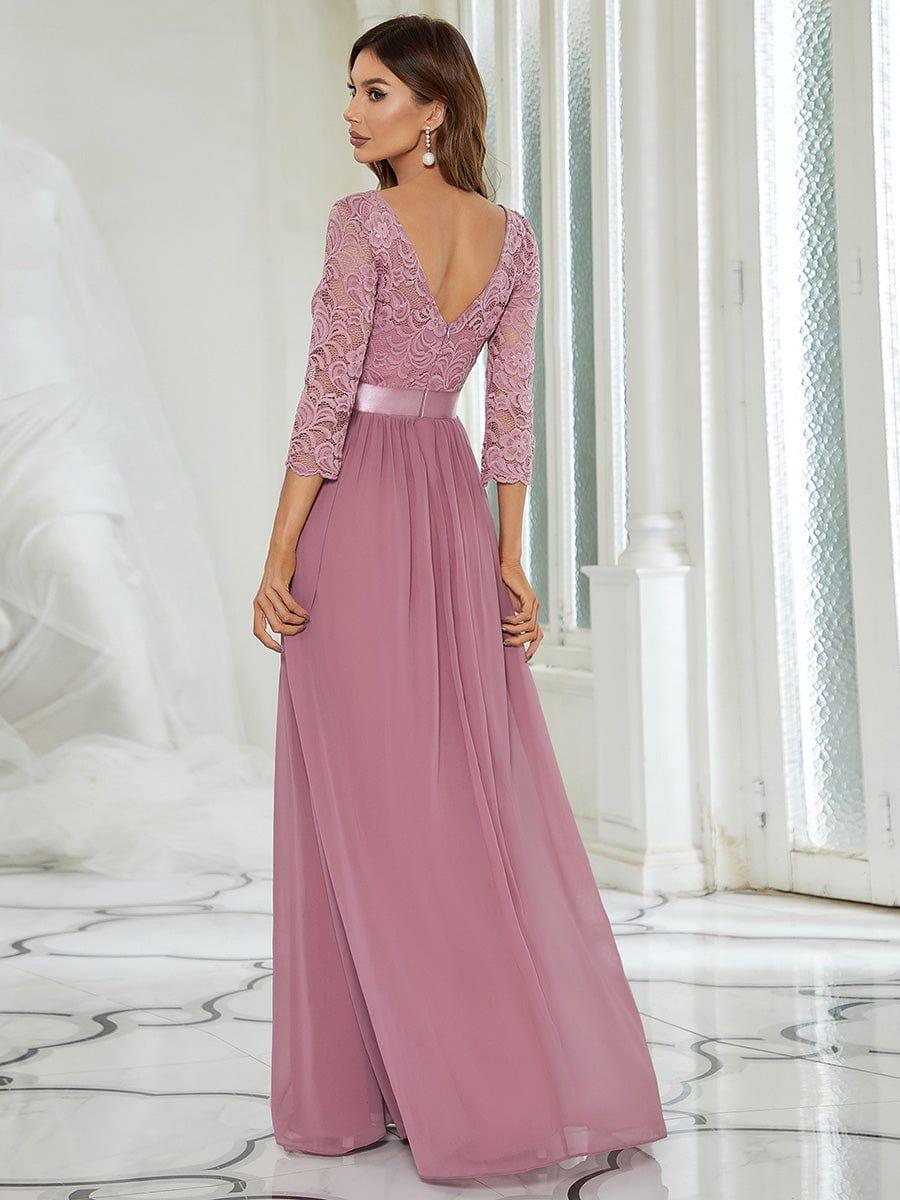 Custom Size See-Through Maxi Lace Evening Dress with Half Sleeve #color_Purple Orchid
