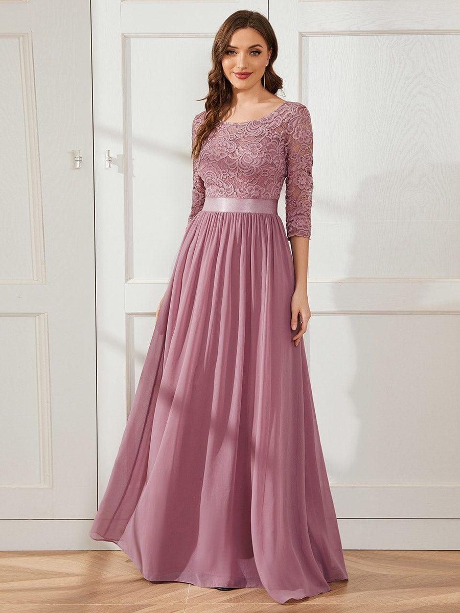 Custom Size See-Through Maxi Lace Evening Dress with Half Sleeve #color_Purple Orchid