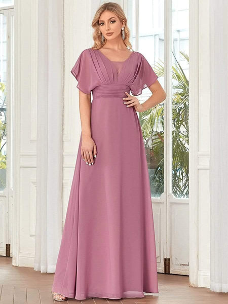 Empire Waist Maxi Chiffon Evening Dress for Women