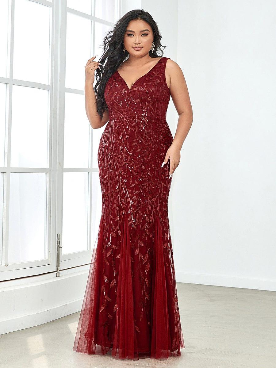Plus Size Maxi Sequin Formal Dresses & Gowns #Color_Burgundy