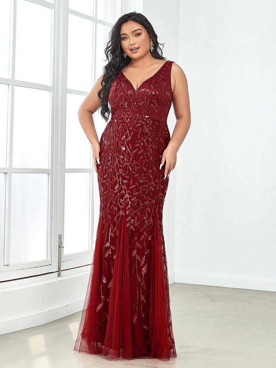 Plus Size Maxi Sequin Formal Dresses & Gowns #Color_Burgundy