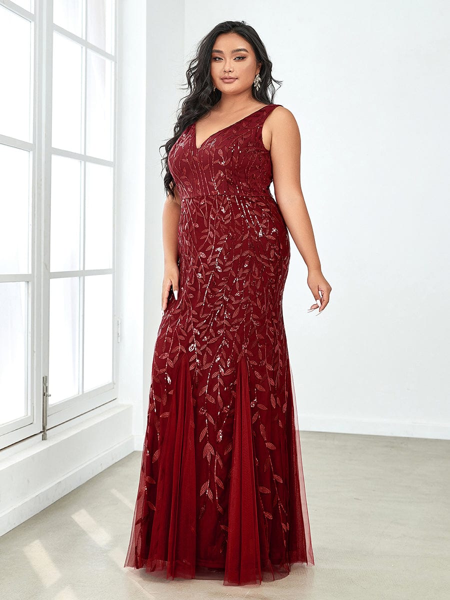 Plus Size Maxi Sequin Formal Dresses & Gowns #Color_Burgundy