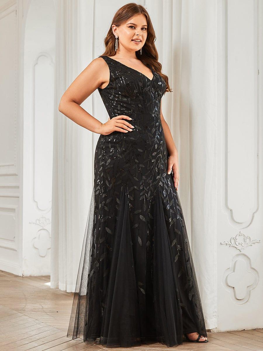 Plus Size Maxi Sequin Formal Dresses & Gowns #Color_Black