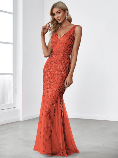 ever ORIEL|Leaf Sequin V-Neck Sleeveless Bridesmaid Dress with Tulle Hem
