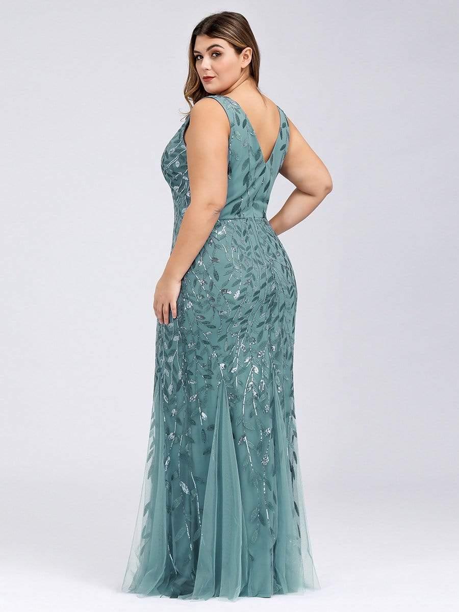 Plus Size Maxi Sequin Formal Dresses & Gowns #color_Light Teal