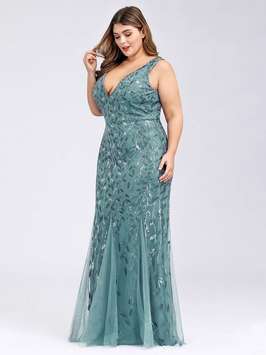 Plus Size Maxi Sequin Formal Dresses & Gowns #color_Light Teal