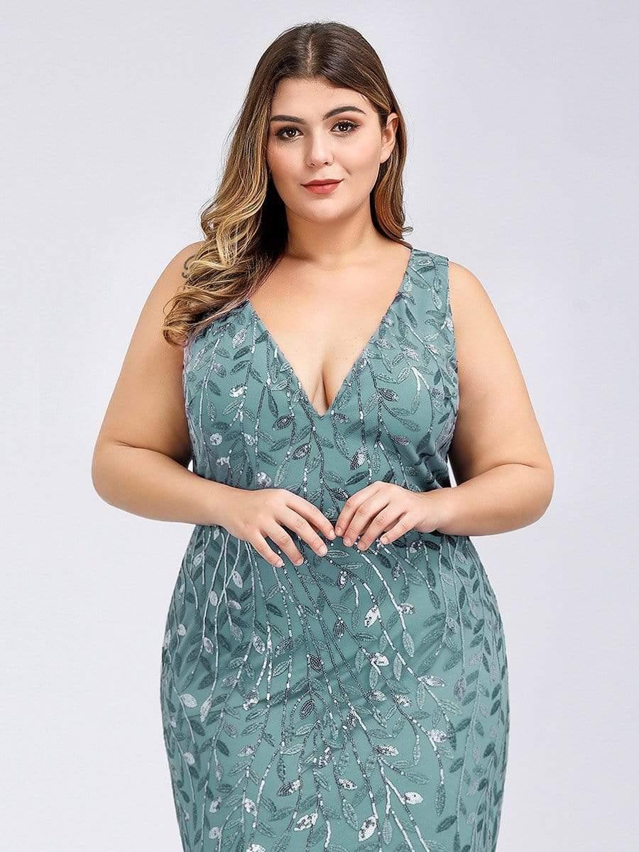 Plus Size Maxi Sequin Formal Dresses & Gowns #color_Light Teal