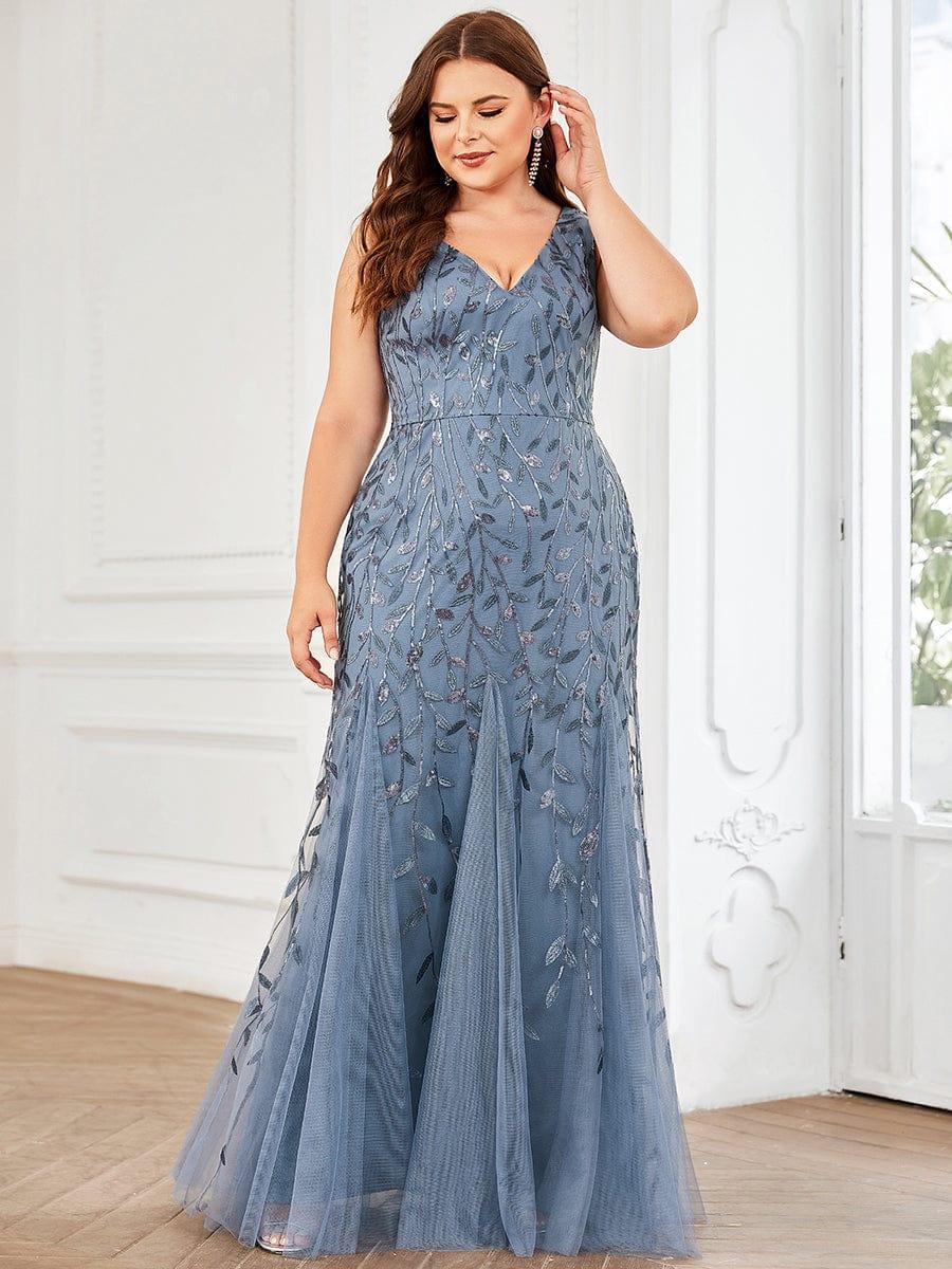 Plus Size Maxi Sequin Formal Dresses & Gowns #color_Dusty Blue