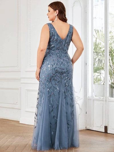 Plus Size Maxi Sequin Formal Dresses & Gowns #color_Dusty Blue