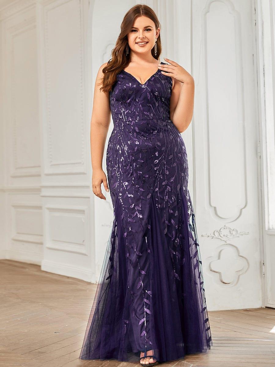 Plus Size Maxi Sequin Formal Dresses & Gowns #Color_Dark Purple