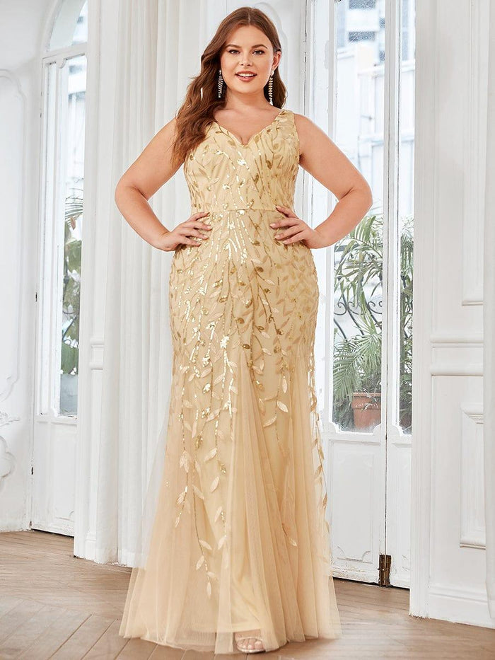 Plus Size Luxury Floor-Length Sequin Evening Dress