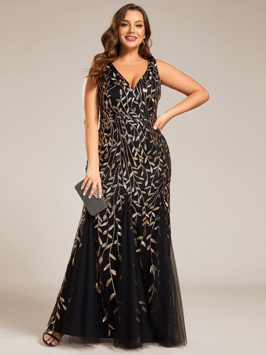 Plus Size Maxi Sequin Formal Dresses & Gowns #Color_Black & Gold