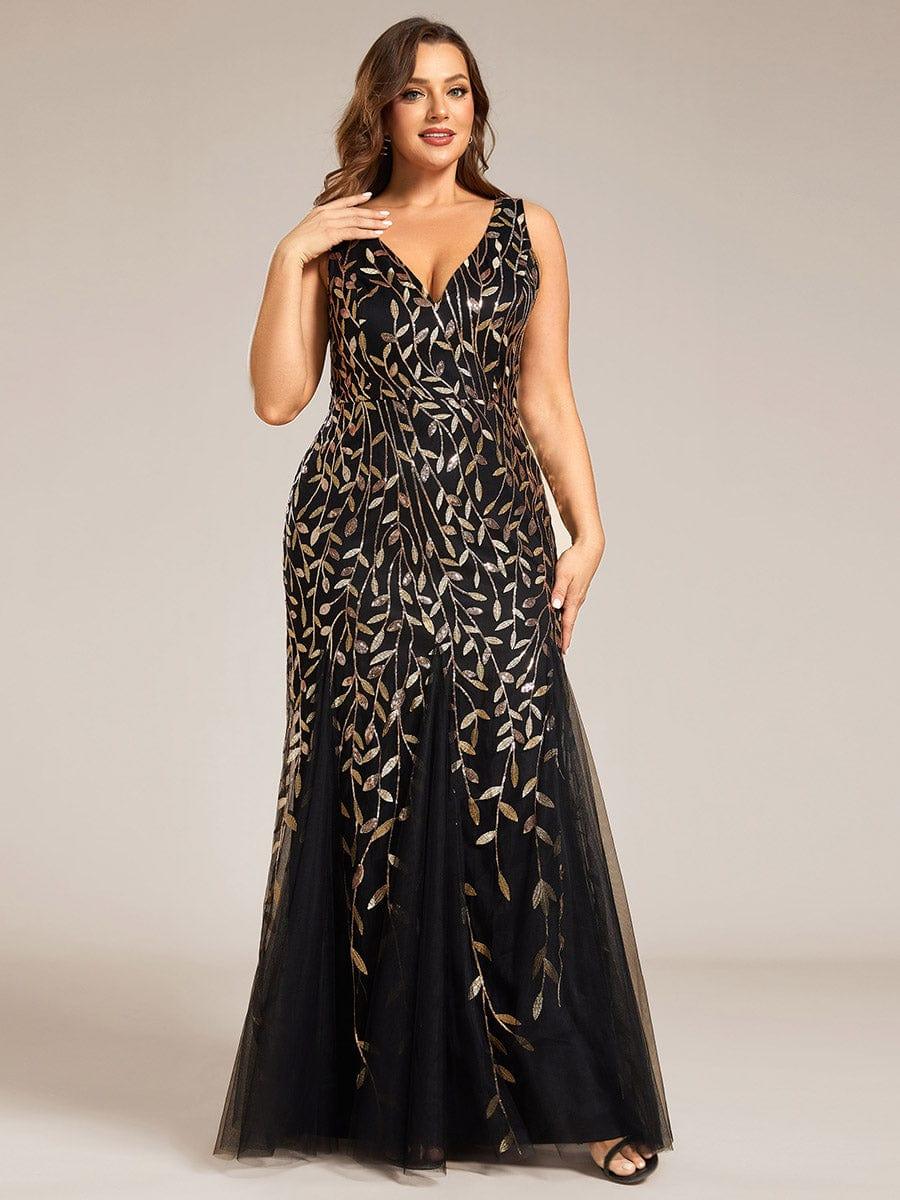 Plus Size Maxi Sequin Formal Dresses & Gowns #Color_Black & Gold