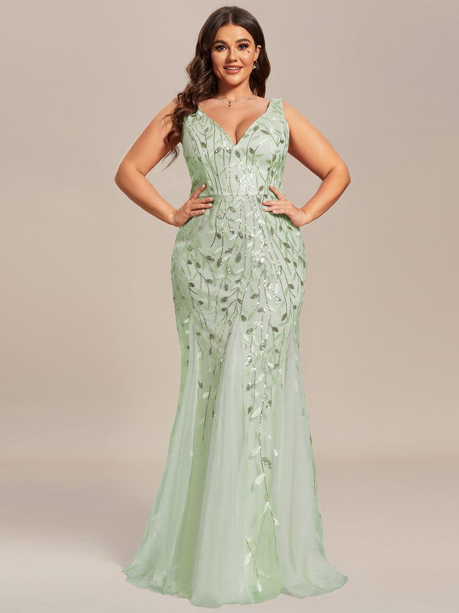 Plus Size Maxi Sequin Formal Dresses & Gowns #Color_Mint Green