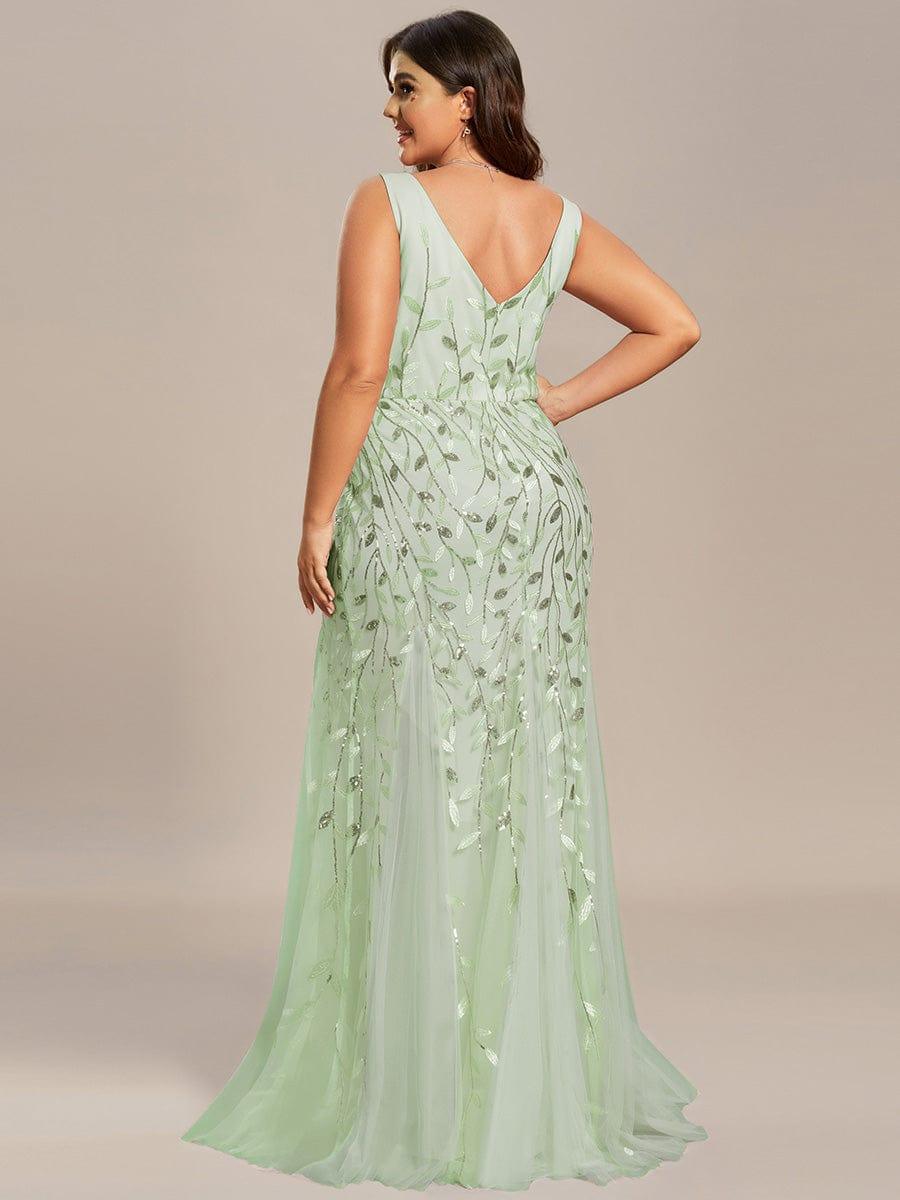 Leaf Sequin V-Neck Sleeveless Bridesmaid Dress with Tulle Hem #Color_Mint Green