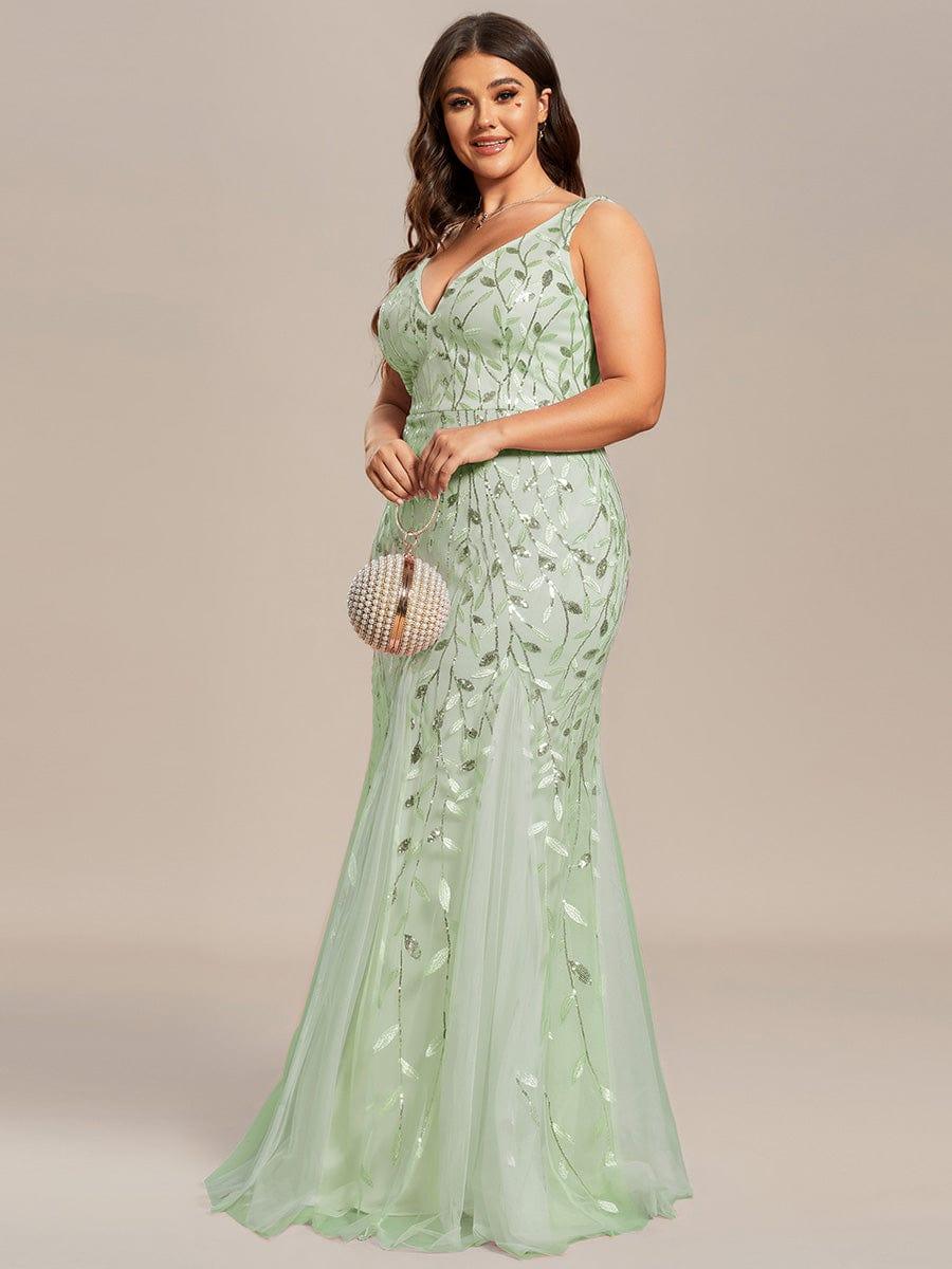 Plus Size Maxi Sequin Formal Dresses & Gowns #Color_Mint Green