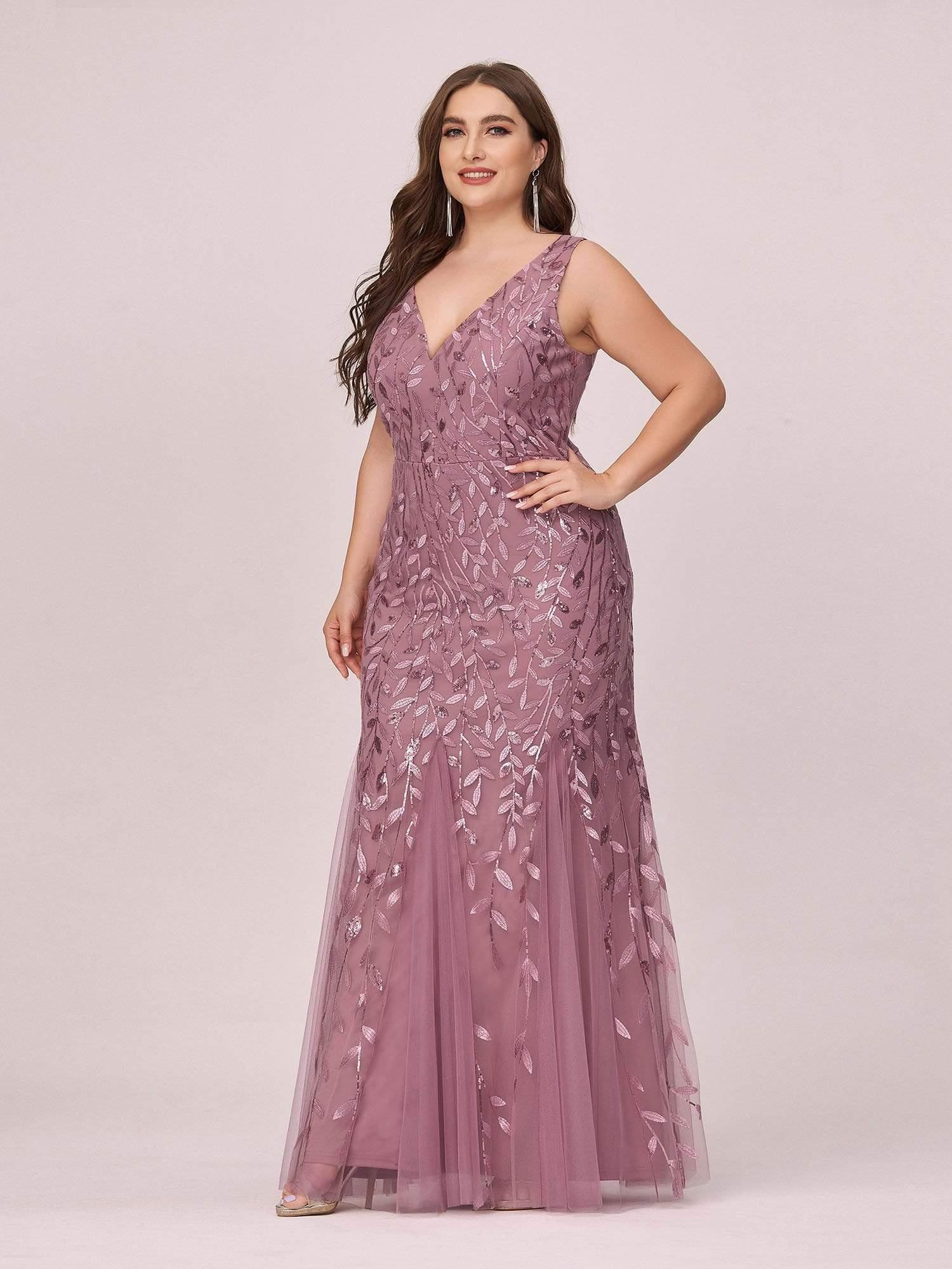 Leaf Sequin V-Neck Sleeveless Bridesmaid Dress with Tulle Hem #Color_Purple Orchid