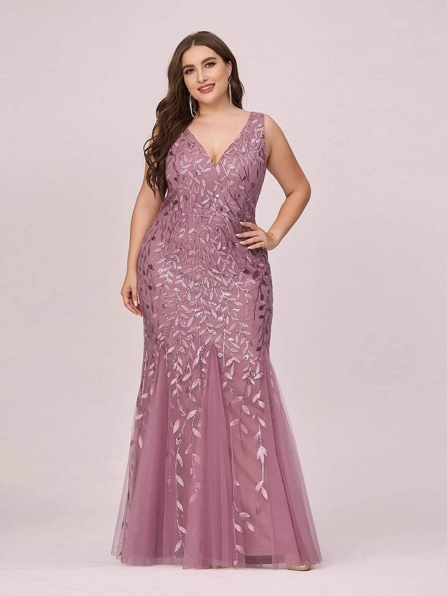 Plus Size Maxi Sequin Formal Dresses & Gowns #color_Purple Orchid