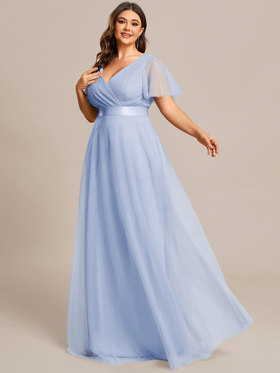 Women's Floor-Length Plus Size Formal Bridesmaid Dress with Short Sleeve #color_Ice Blue