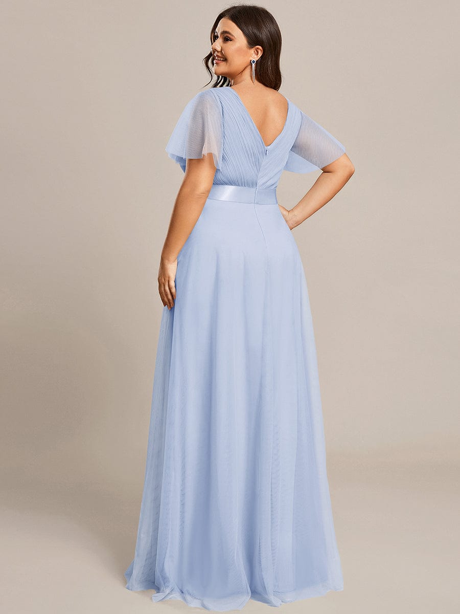 Women's Floor-Length Plus Size Formal Bridesmaid Dress with Short Sleeve #color_Ice Blue