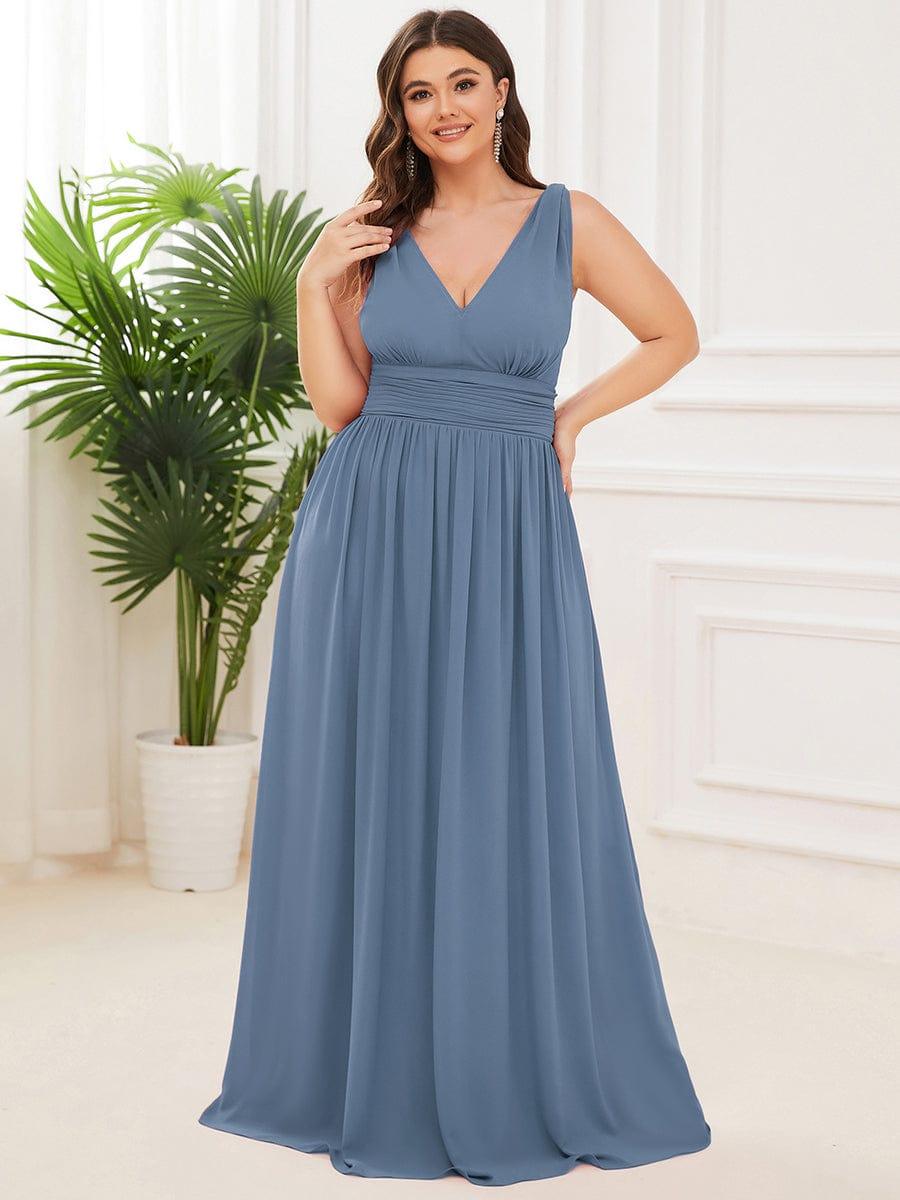Custom Size Chiffon Sleeveless V-Neck Maxi Bridesmaid Dress #color_Dusty Blue