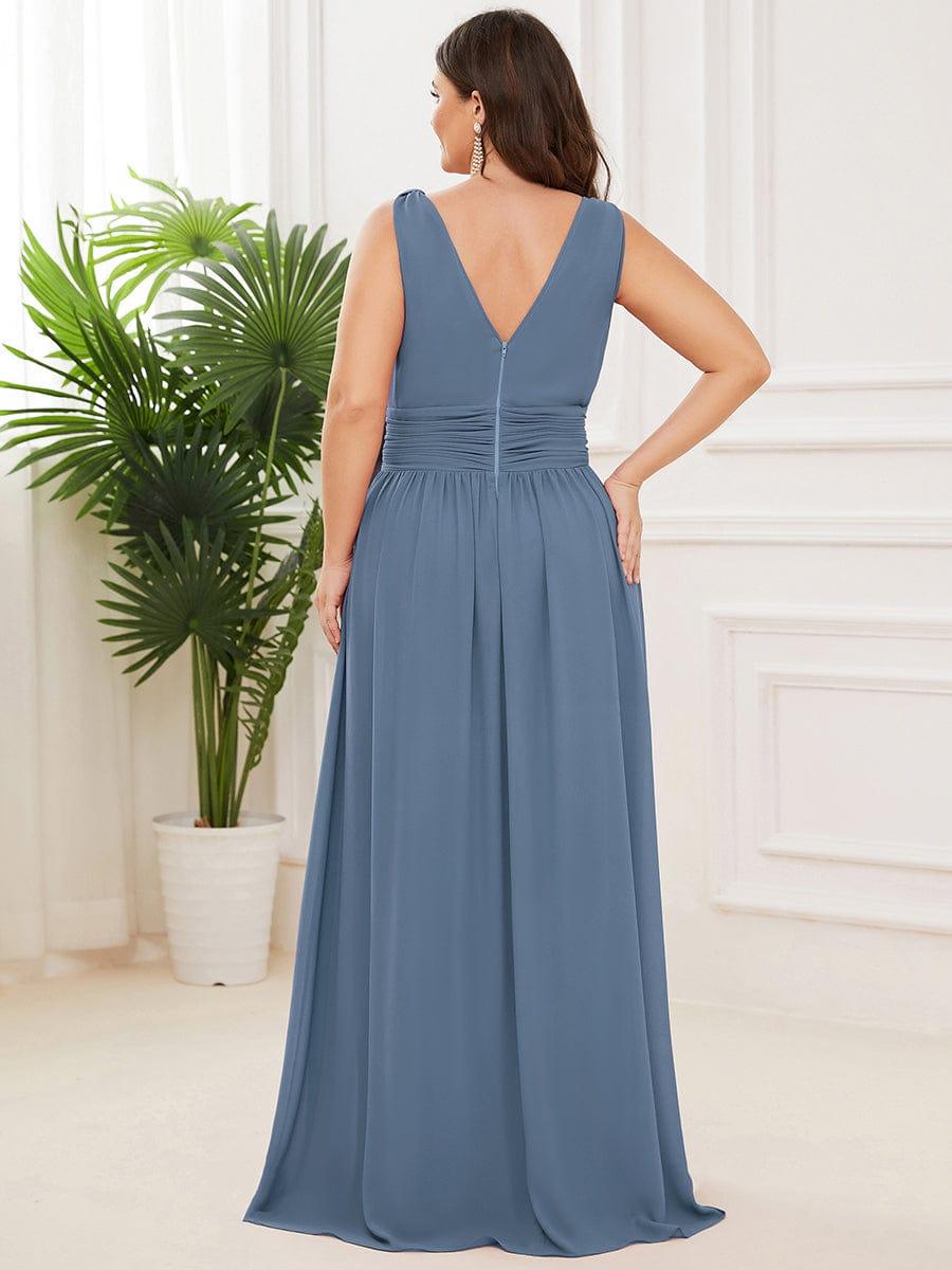 Custom Size Chiffon Sleeveless V-Neck Maxi Bridesmaid Dress #color_Dusty Blue