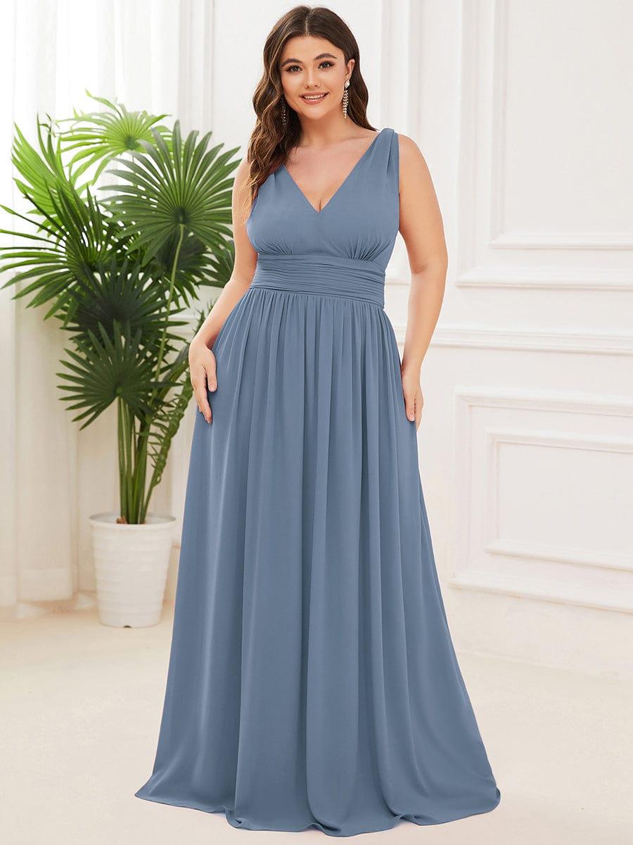 Custom Size Chiffon Sleeveless V-Neck Maxi Bridesmaid Dress #color_Dusty Blue