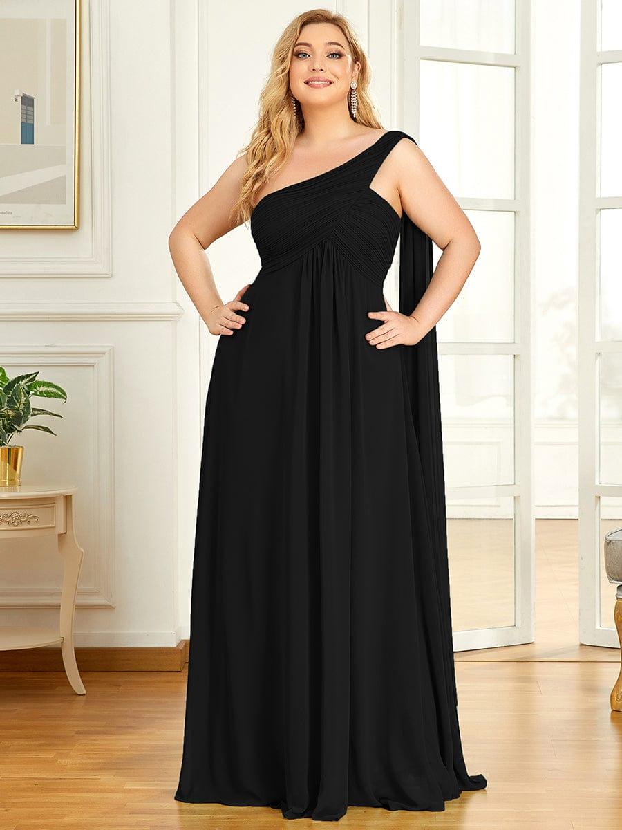 One Shoulder Pleated Chiffon Bridesmaid Dress with Sleeves