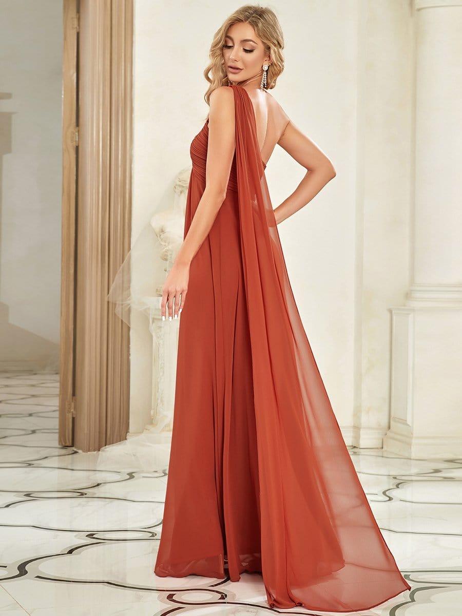 One Shoulder Pleated Chiffon Bridesmaid Dress with Sleeves