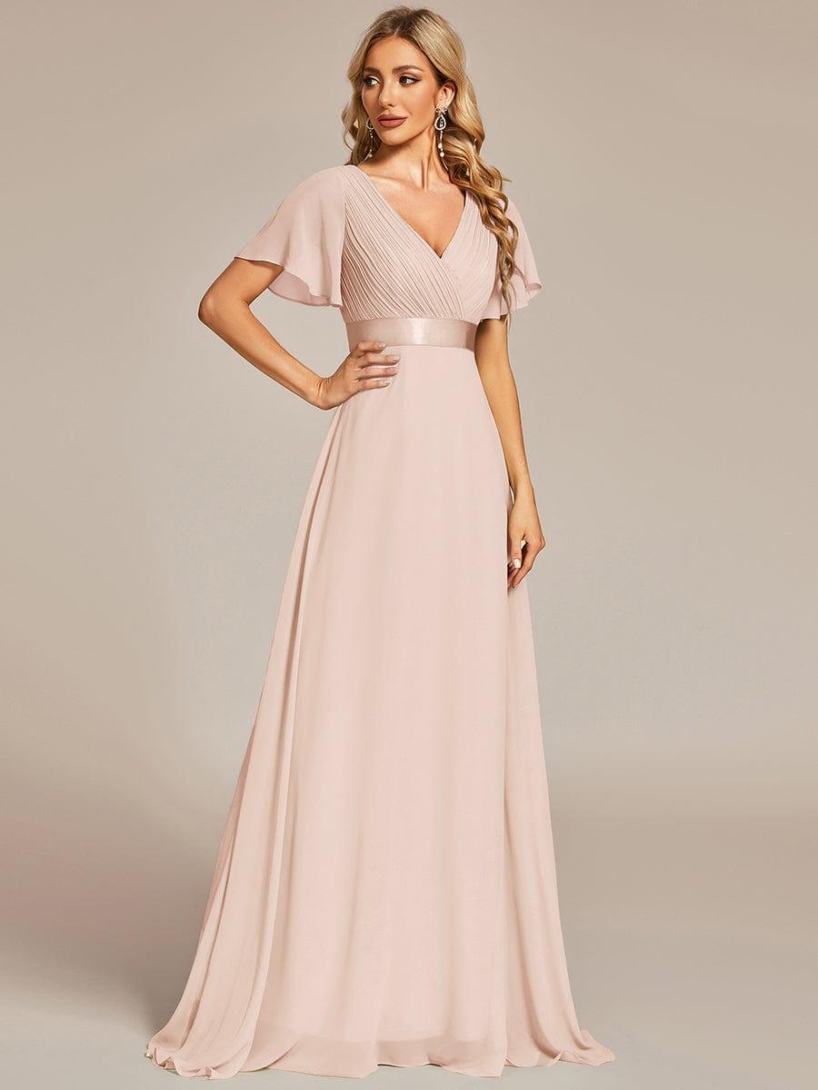Long Chiffon Empire Waist Bridesmaid Dress with Short Flutter Sleeves #color_Blush