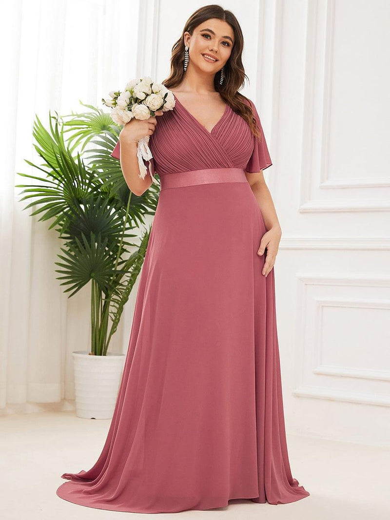 Hot Sale Plus Size Empire Waist Bridesmaid Dress with Short Sleeves
