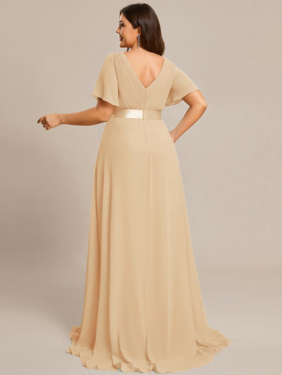 Plus Size Simple Empire Waist Flutter Sleeve Evening Dress #color_Champagne