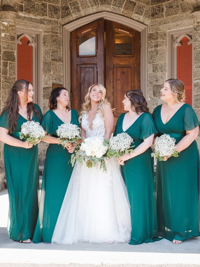 ever MONICA|Long Chiffon Empire Waist Bridesmaid Dress with Short Flutter Sleeves Fan Photos 9
