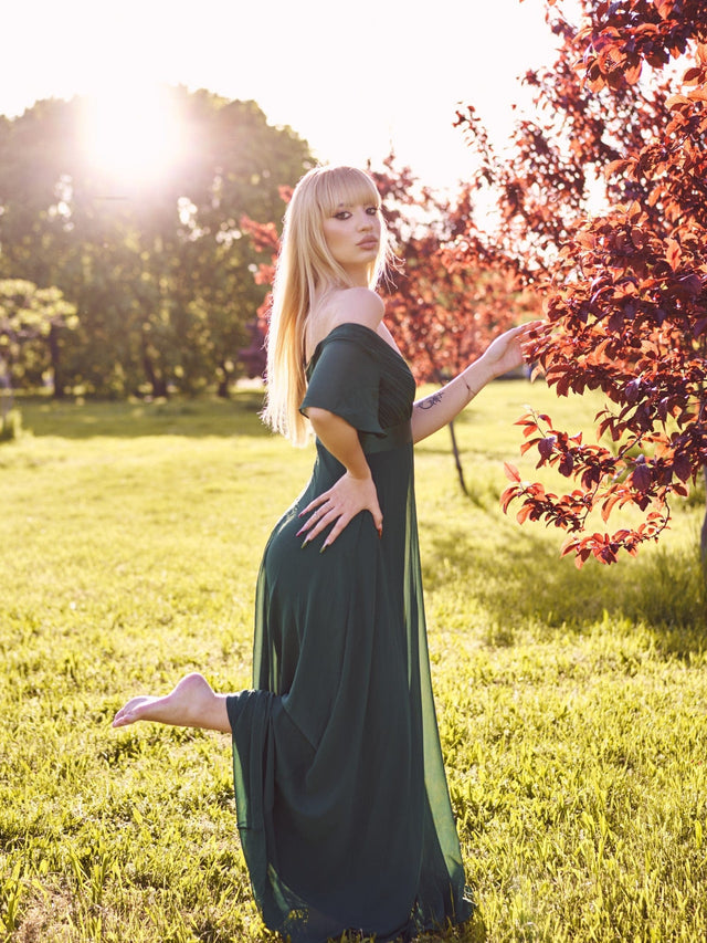 ever MONICA|Long Chiffon Empire Waist Bridesmaid Dress with Short Flutter Sleeves Fan Photos 24
