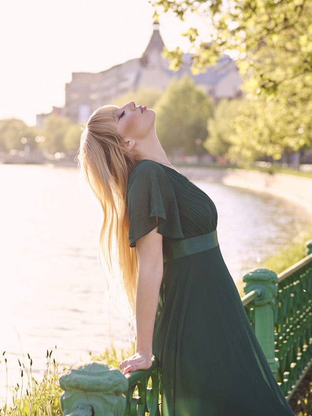 ever MONICA|Long Chiffon Empire Waist Bridesmaid Dress with Short Flutter Sleeves Fan Photos 25
